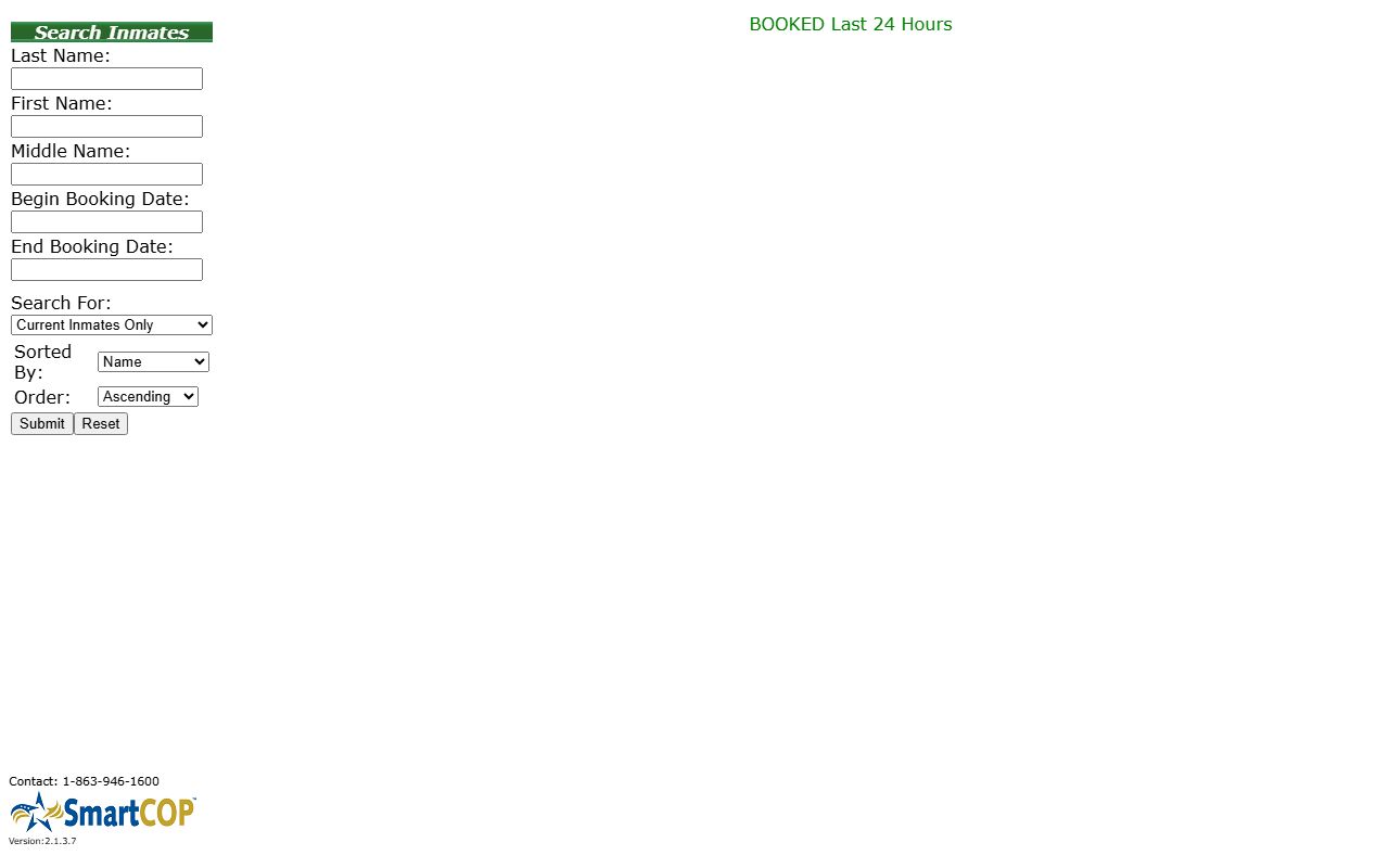 Glades County SmartWEB JAIL View inmate population roster search form