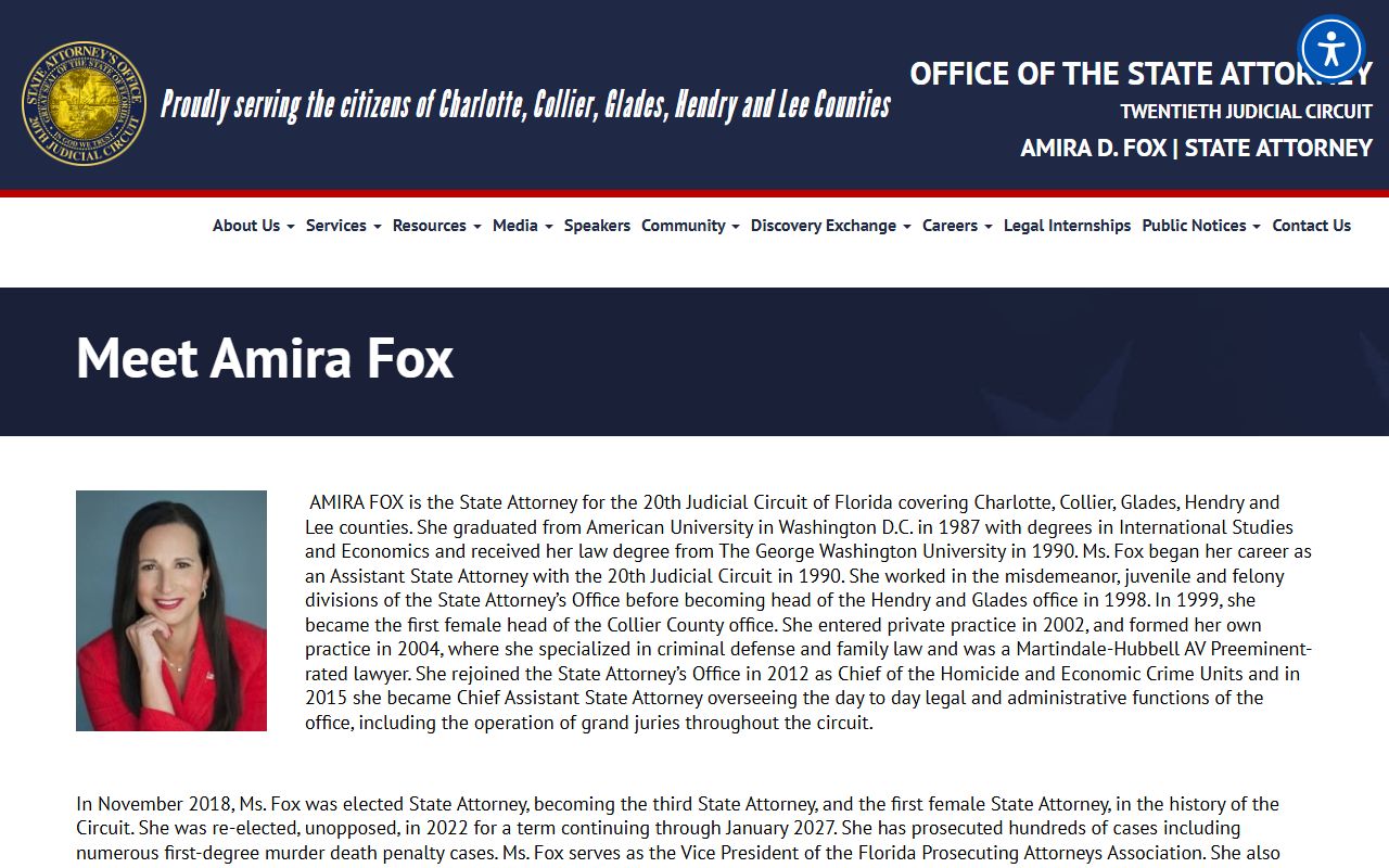 Glades County State Attorney Amira D. Fox official bio page