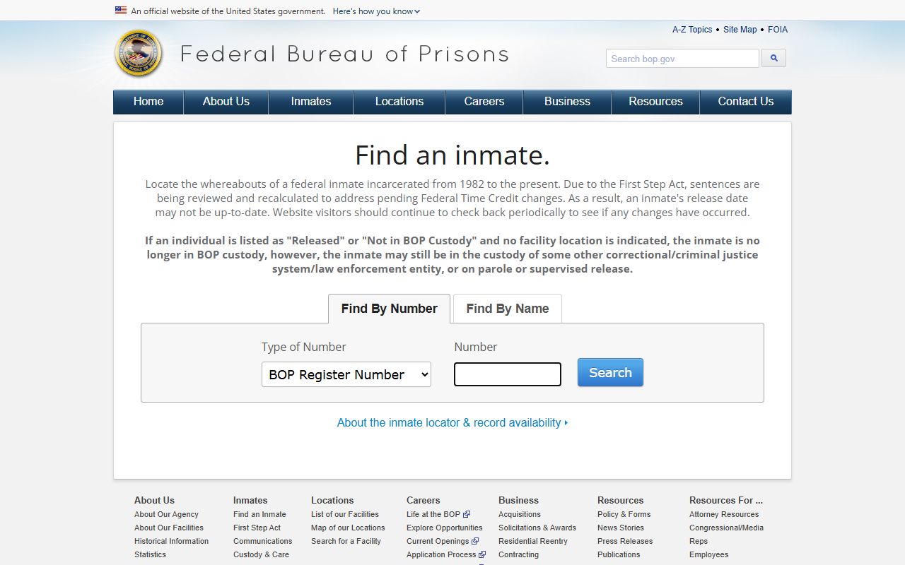 Federal Bureau of Prisons inmate locator for federal inmates linked to the Glades County inmate population